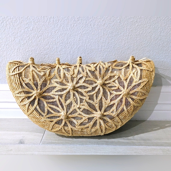 cult gaia Handbags - Cult Gaia Lani Straw Half-Moon Clutch